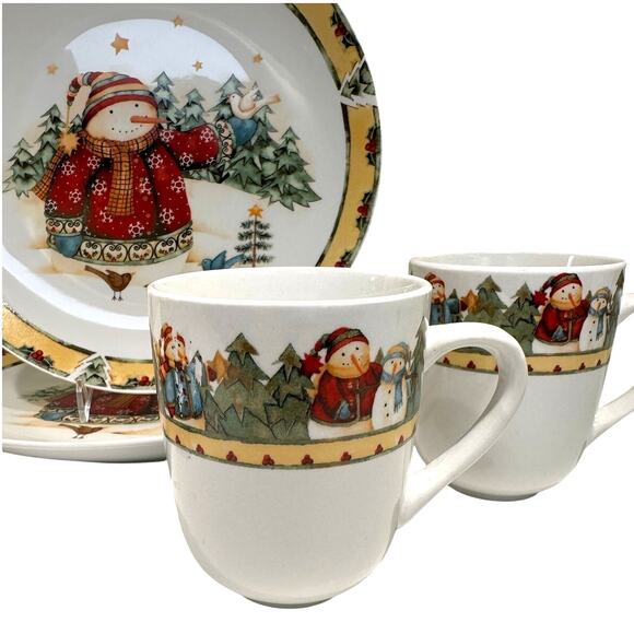Gibson Snowman Frolic 2003 Designed by Debbie Hron 4-PC Place Setting-Set of 2 - Picture 1 of 6